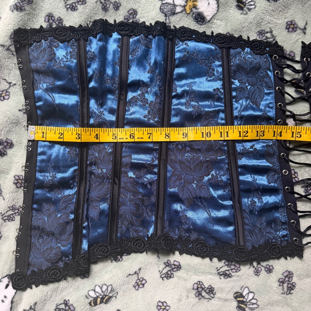 Shirley of Hollywood Vintage 90s Y2K Blue Floral Gothic Corset Bustier Top 36 - Picture 4 of 10